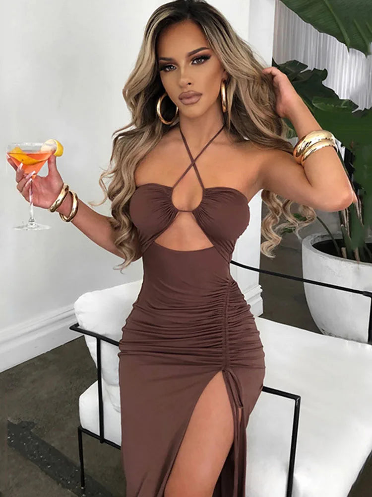 Glamour V-Neck Bodycon Maxi Dress