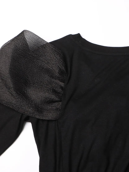 Elegant Bowknot Patchwork Maxi Dress - Black