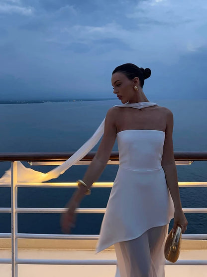 Seraphic Elegance Ribbon Mesh Maxi Dress