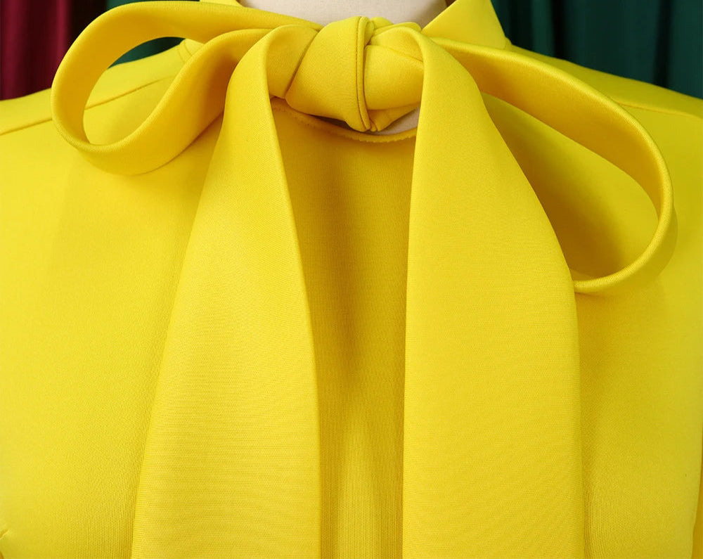 Elegant Bow Collar A Line Midi Dress - Yellow