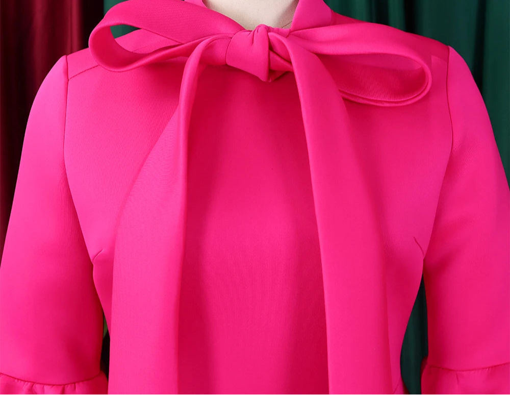 Elegant Bow Collar A Line Midi Dress - Pink