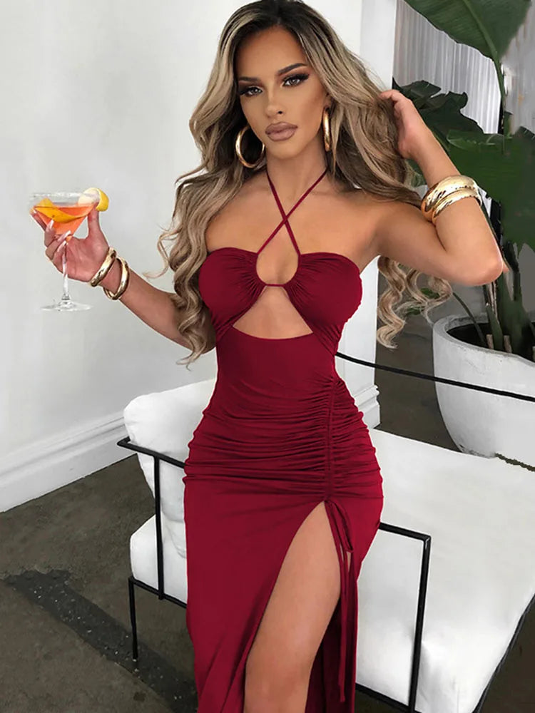 Glamour V-Neck Bodycon Maxi Dress