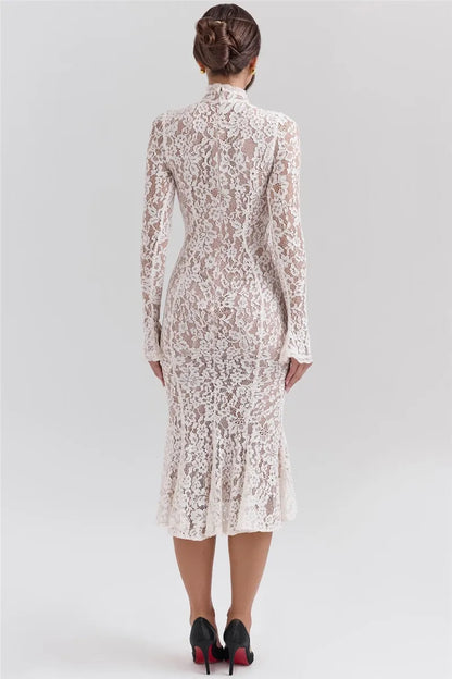 White Lace Bodycon Midi Dress