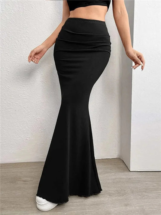 High Waist Ruched Mermaid Maxi Skirt