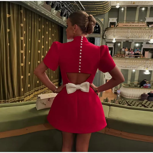 Chic Bow Accented  Mini Dress - Red