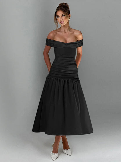 One Shoulder Ruched Maxi Dress - Black