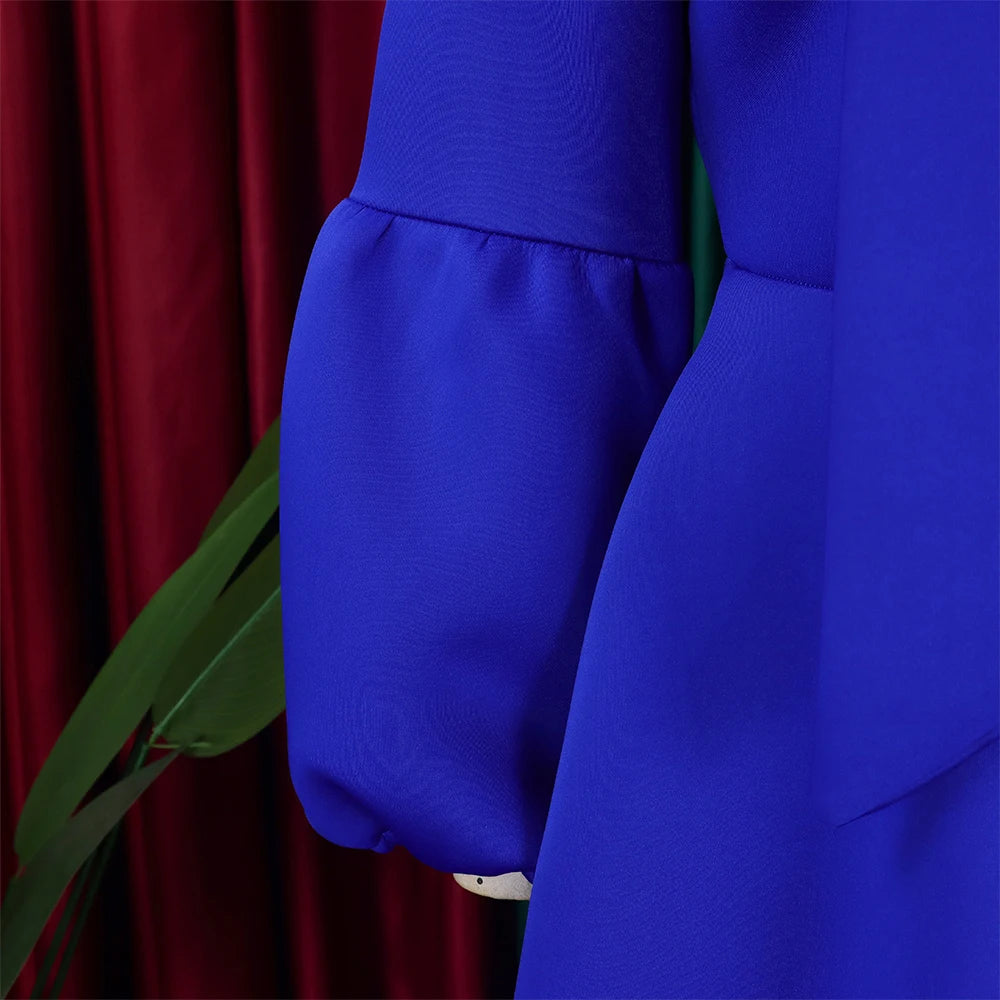 Elegant Bow Collar A Line Midi Dress - Blue