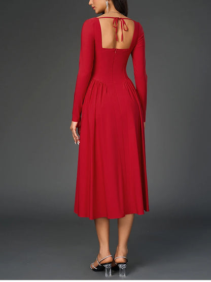 Elegant Backless Corset Midi Dress - Red