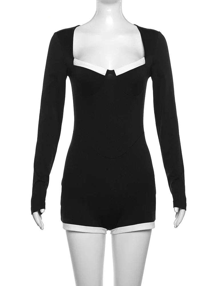 Square Collar Long Sleeve Playsuit