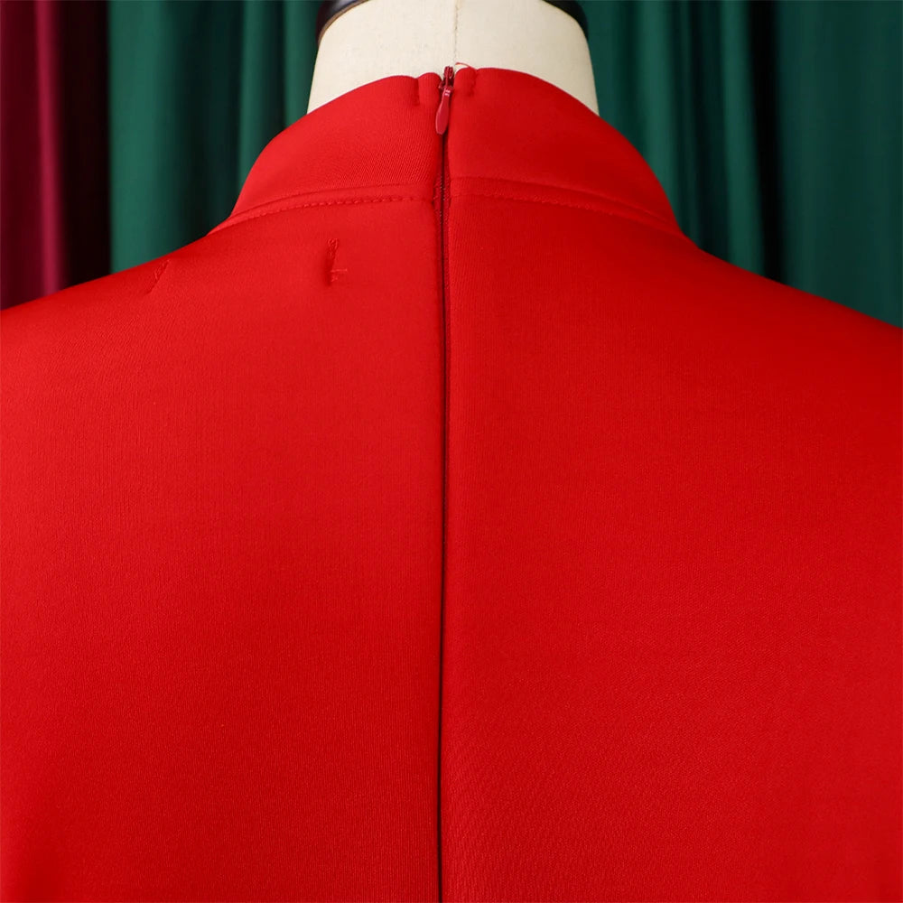 Elegant Bow Collar A Line Midi Dress - Red