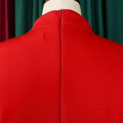 Elegant Bow Collar A Line Midi Dress - Red