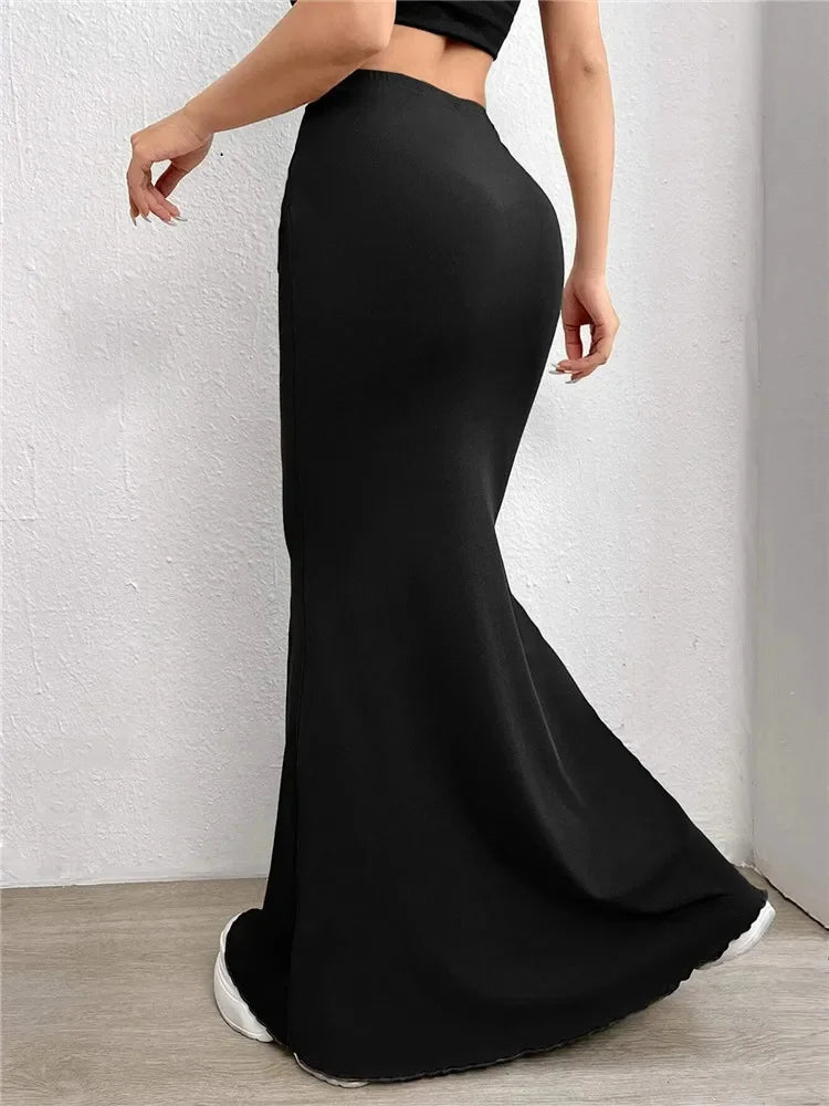 High Waist Ruched Mermaid Maxi Skirt