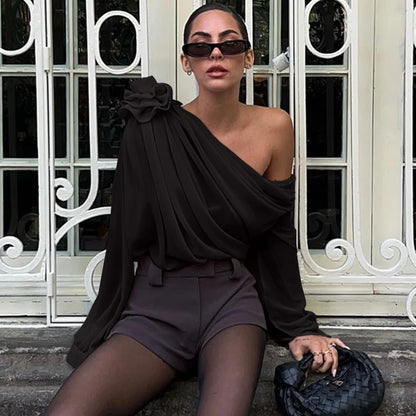 Off Shoulder Flower Appliqué Crop Top