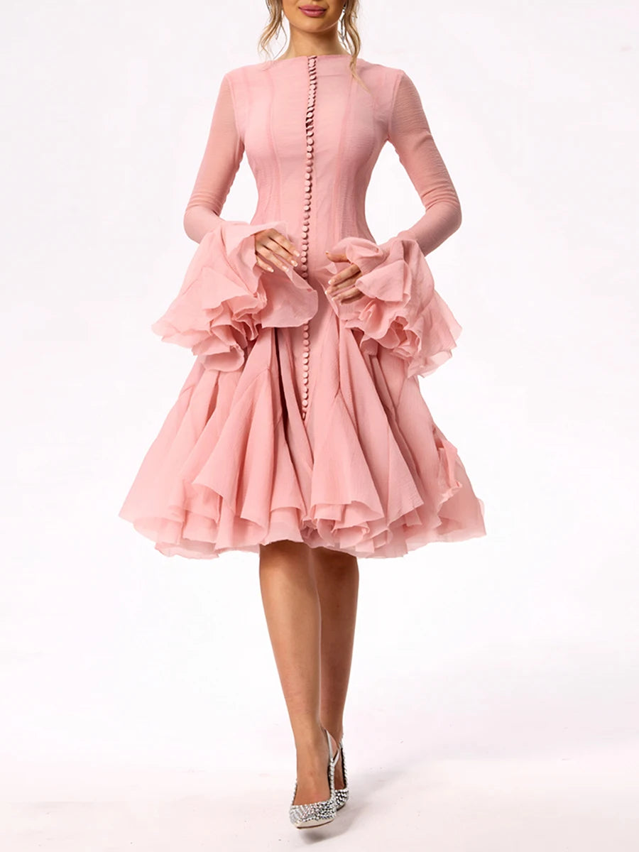 Elegant Pleated Patchwork Mini Dress - Pink