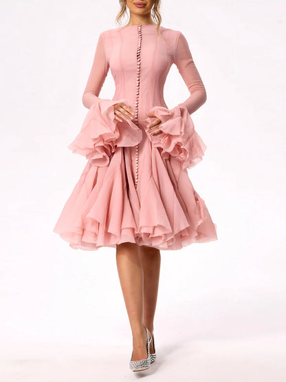 Elegant Pleated Patchwork Mini Dress - Pink