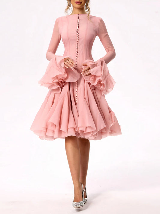 Elegant Pleated Patchwork Mini Dress - Pink