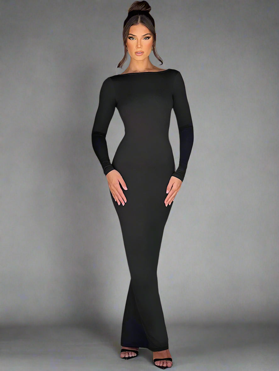Elegant Backless Bodycon Dress - Black
