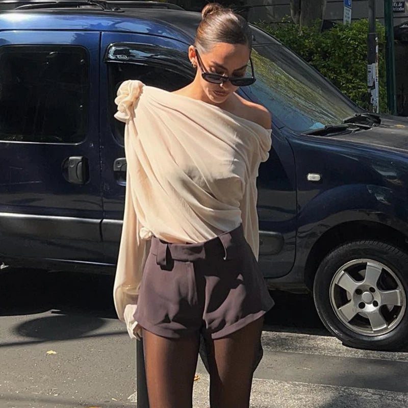 Off Shoulder Flower Appliqué Crop Top