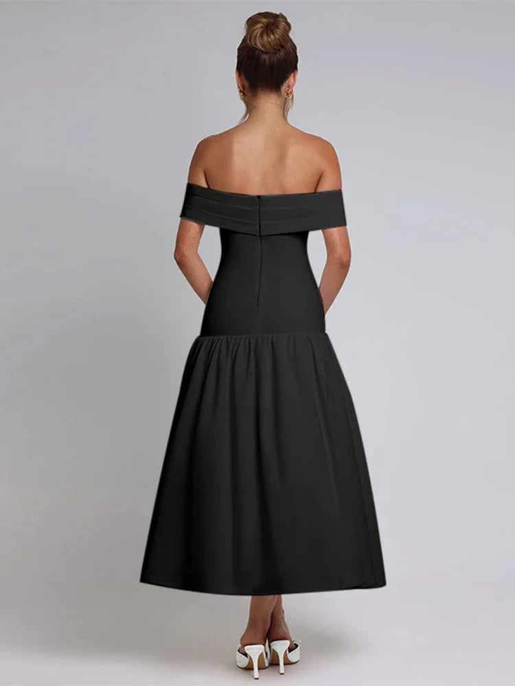 One Shoulder Ruched Maxi Dress - Black