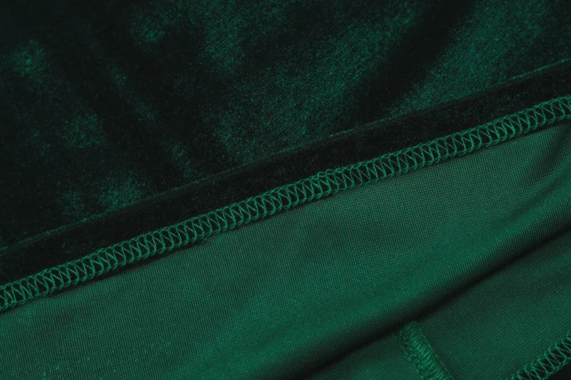 Velvet Long Sleeve Midi Dress - Green