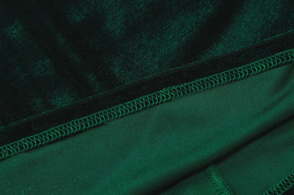 Velvet Long Sleeve Midi Dress - Green