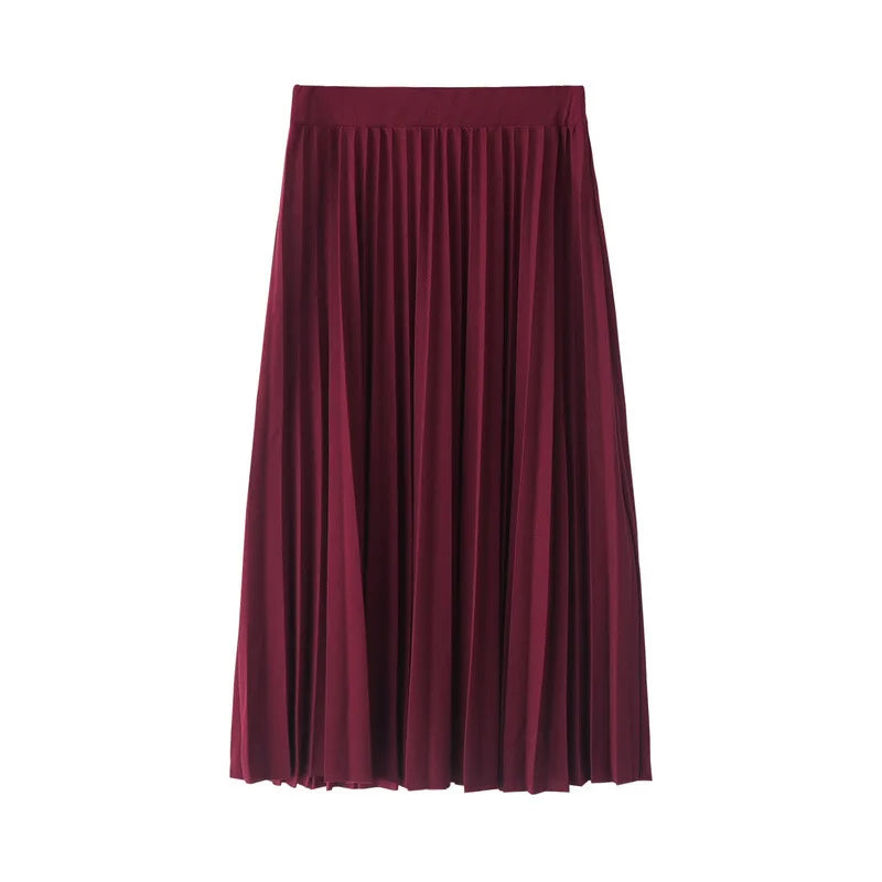 High-Waist Pleated Midi Skirt