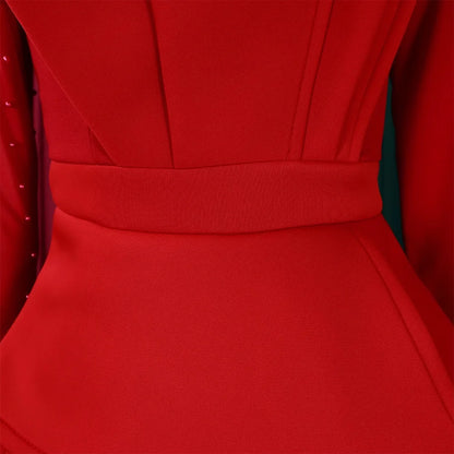 Elegant Beaded Sleeve Jumpsuit - Red