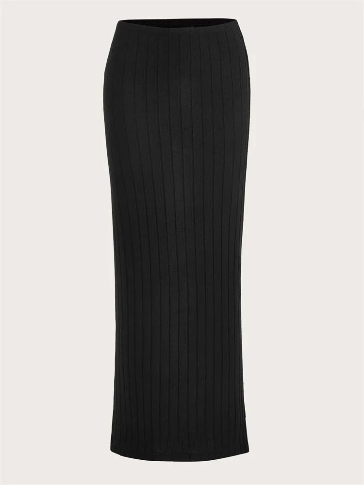 Ribbed Knit Pencil Skirt