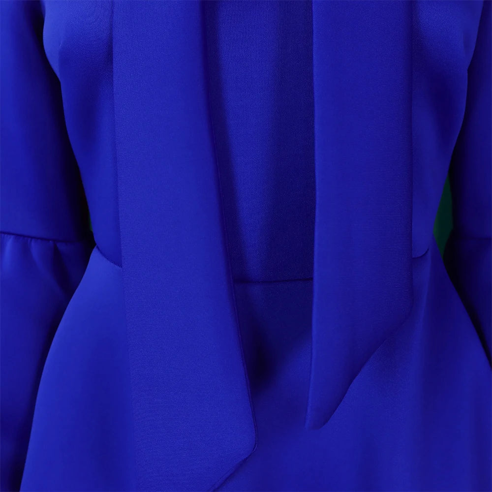 Elegant Bow Collar A Line Midi Dress - Blue