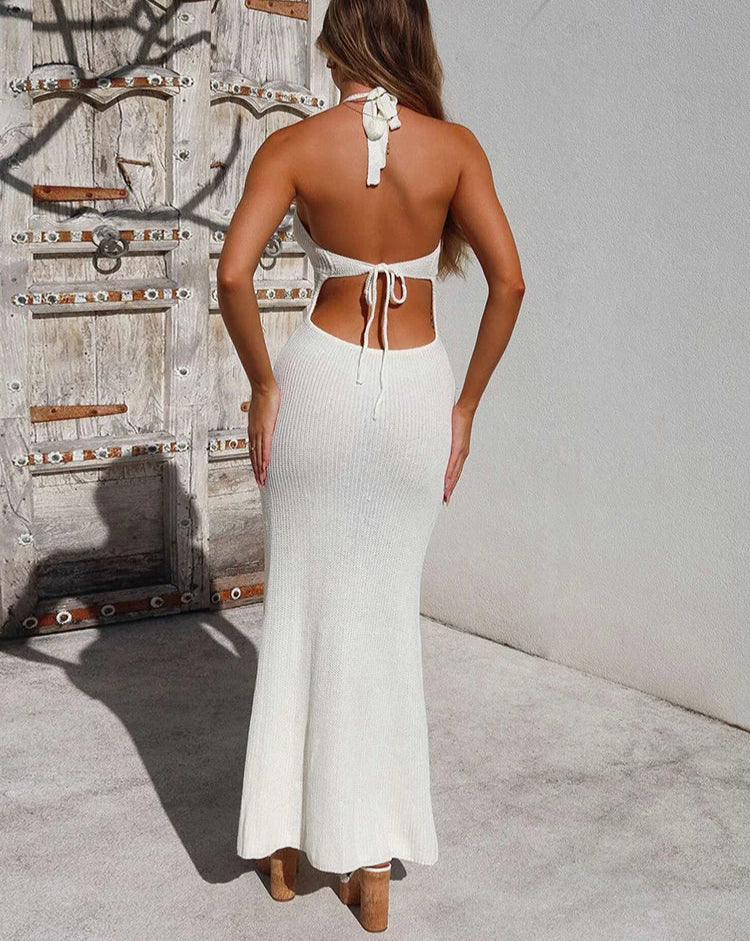 Crochet Sheer Halter Maxi Dress