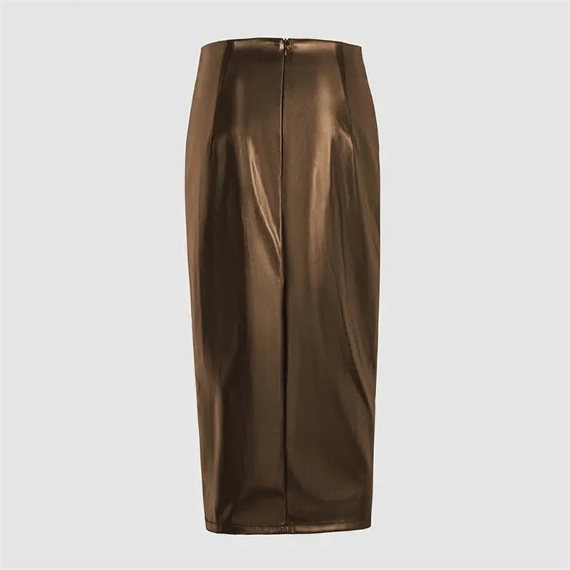 Modern Twist Mid Calf Midi Skirt - Coffee
