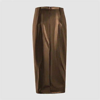 Modern Twist Mid Calf Midi Skirt - Coffee