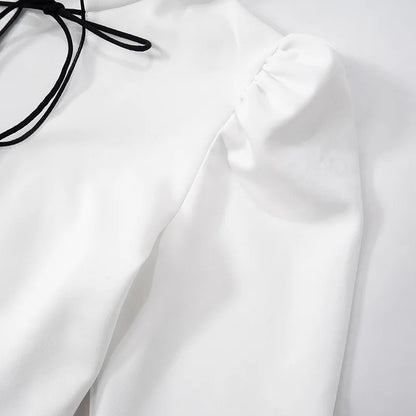 Retro Charm Stand Collar Mini Dress - White