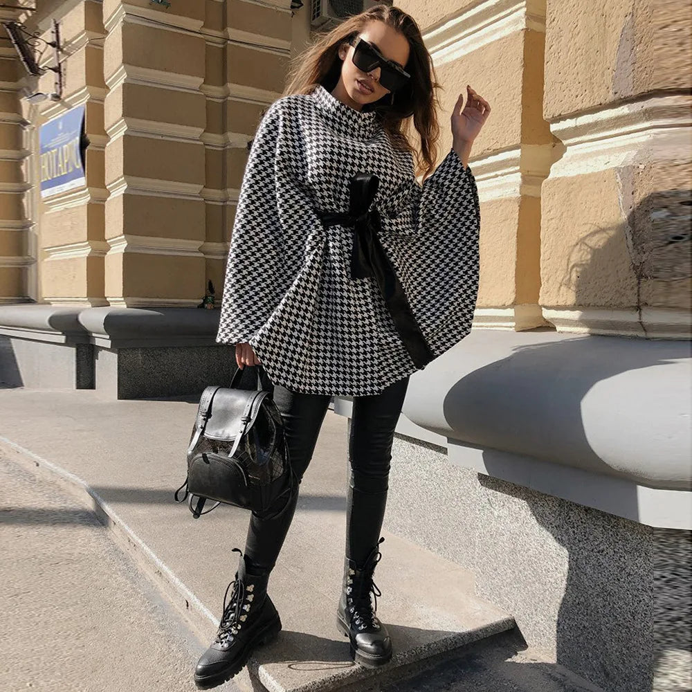 Luxury Plaid Cape Coat