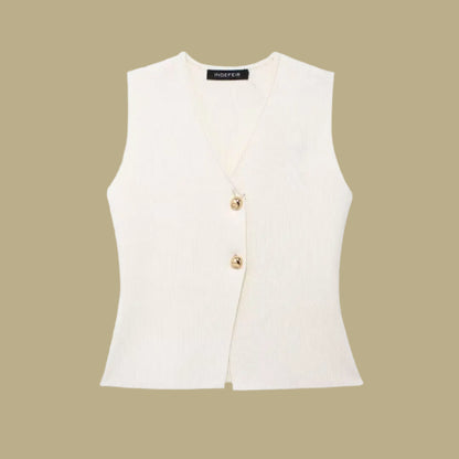 Knitted Vest & High-Waist Skirt Set - Beige Suit