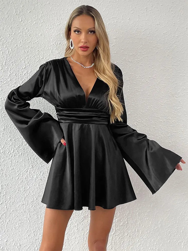 Black Deep V-Neck Mini Dress