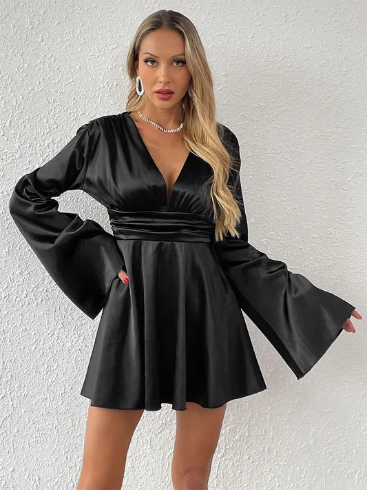 Black Deep V-Neck Mini Dress