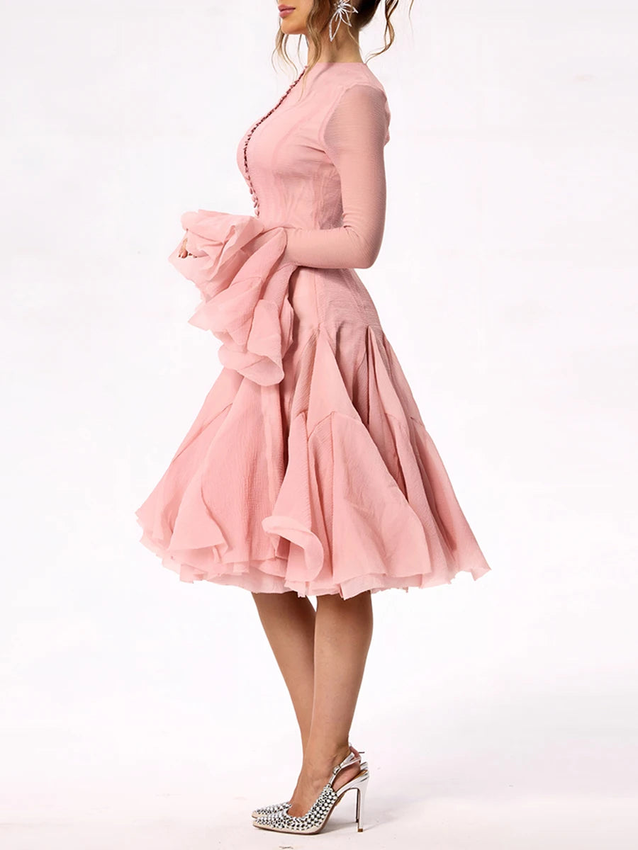 Elegant Pleated Patchwork Mini Dress - Pink