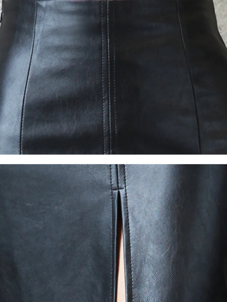 Leather Midi Office Chic Skirt