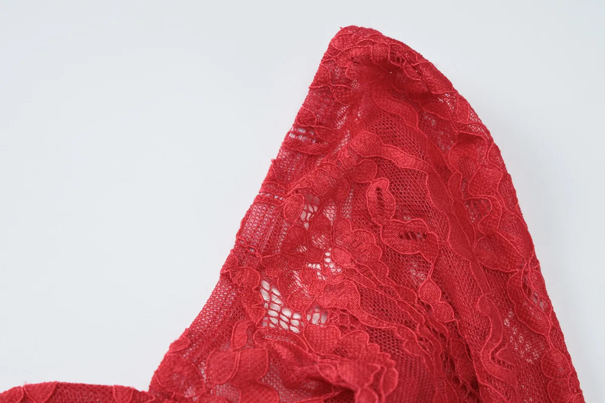 Slim Lace Long Sleeve Maxi Dress - Red