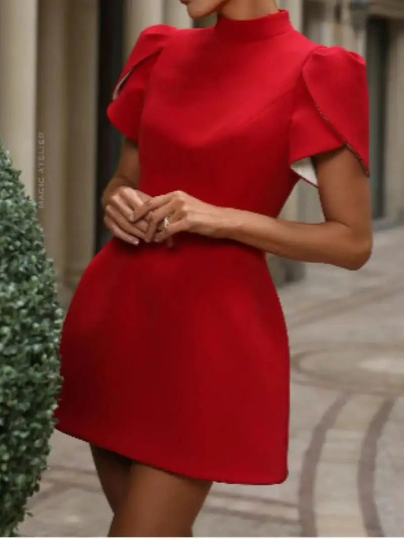 Chic Bow Accented  Mini Dress - Red