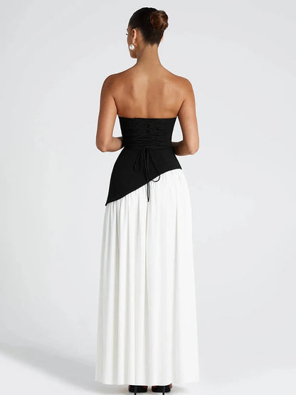 Elegant Slit Ribbon Maxi Dress - Black