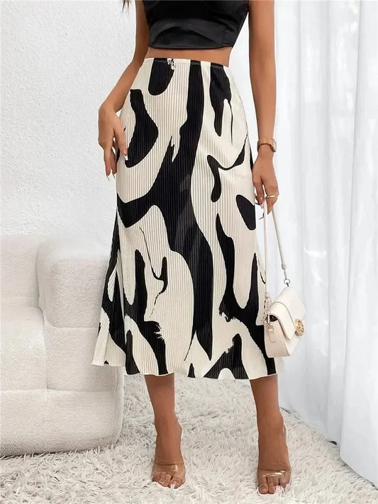 Graphic Print Pleated Midi Skirt