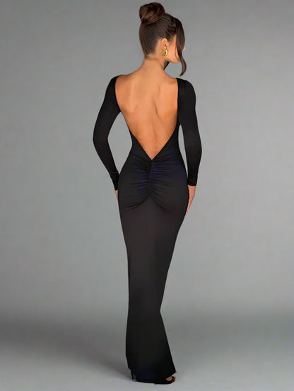 Elegant Backless Bodycon Dress - Black