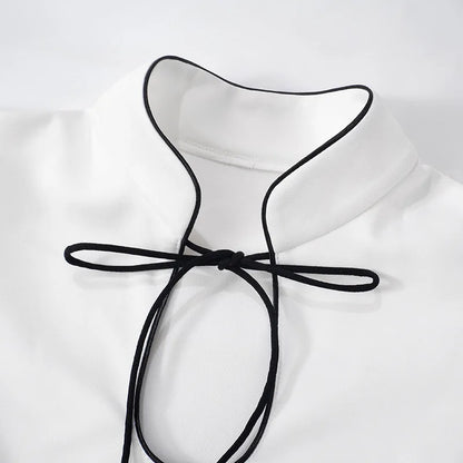 Retro Charm Stand Collar Mini Dress - White