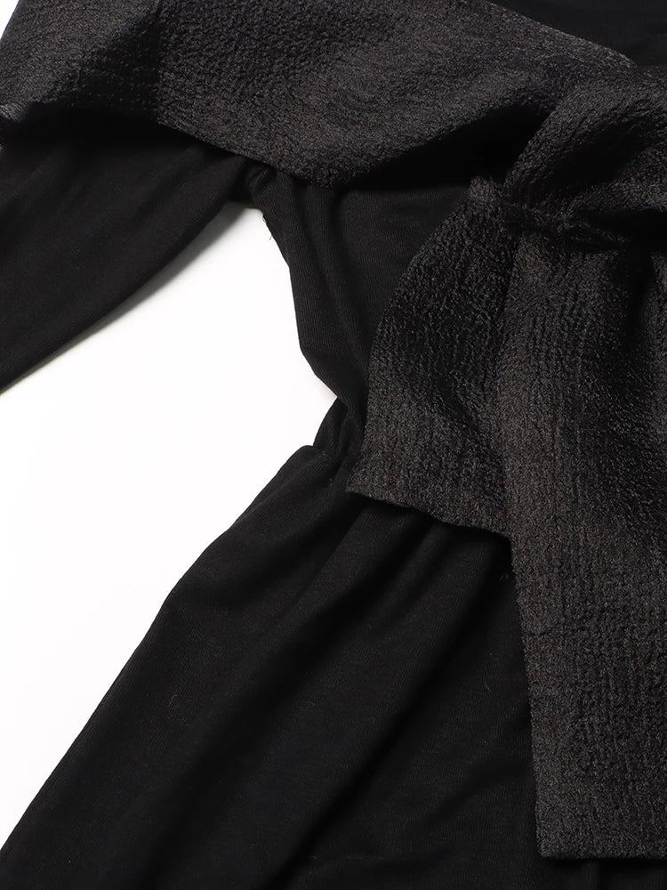 Elegant Bowknot Patchwork Maxi Dress - Black