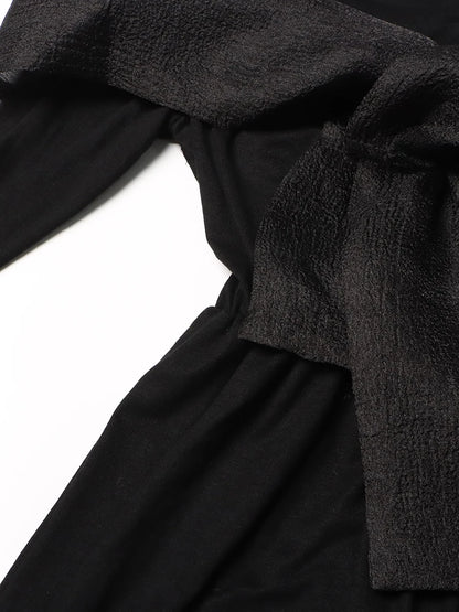 Elegant Bowknot Patchwork Maxi Dress - Black