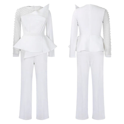 Elegant Beaded Sleeve Jumpsuit