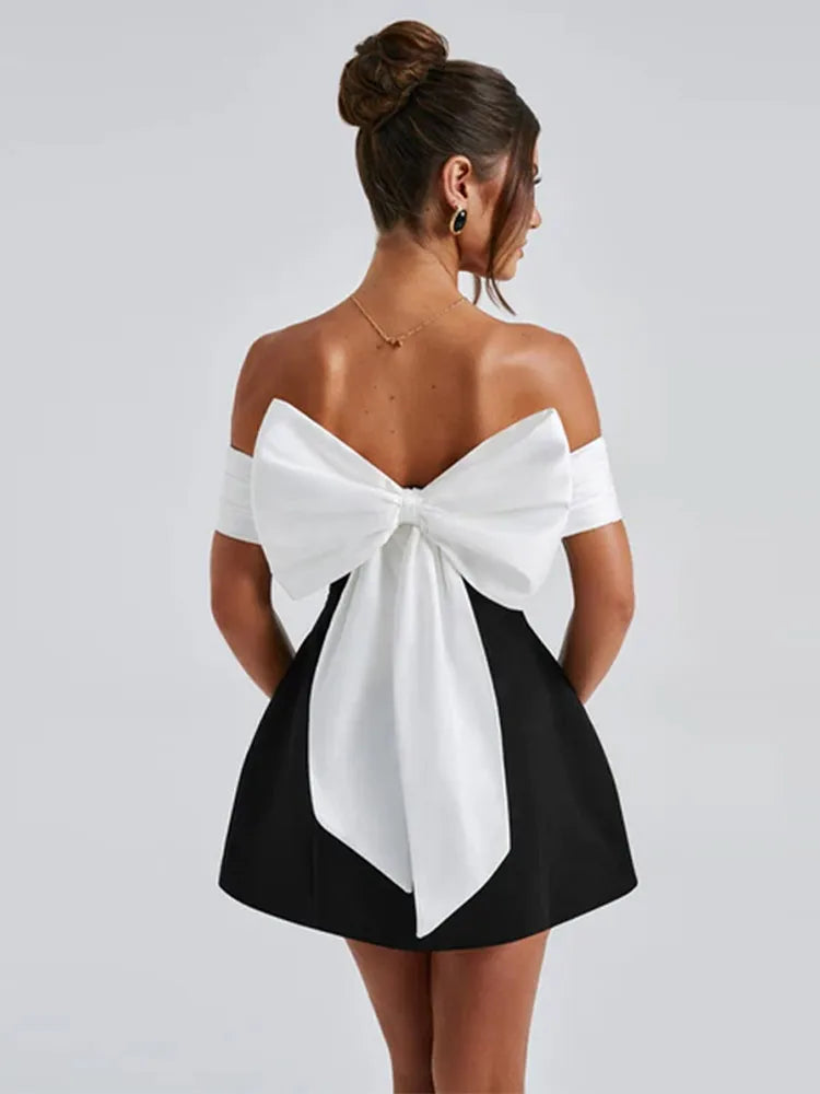 Strapless Bow Mini Dress - Black