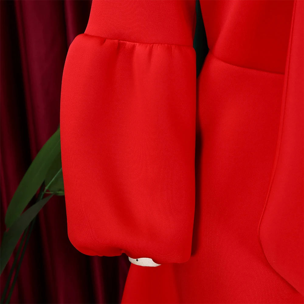 Elegant Bow Collar A Line Midi Dress - Red